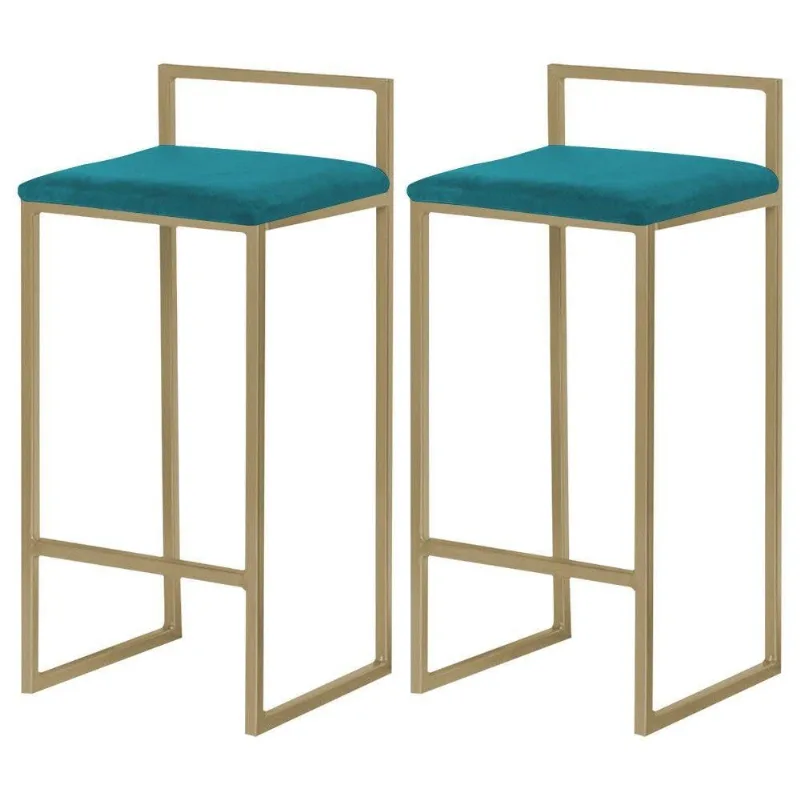 Kit 2 Banquetas Decorativa Base Gold Suede Azul Claro