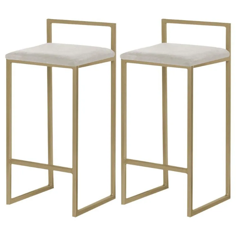 Kit 2 Banquetas Decorativa Jasmine Base Gold Suede Bege