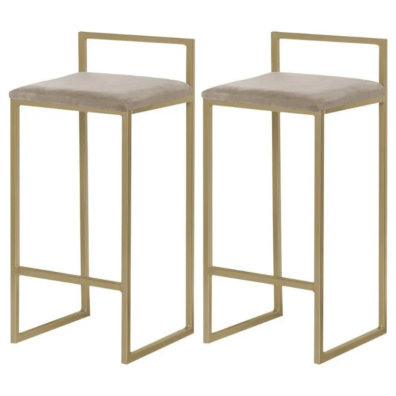 Kit 2 Banquetas Decorativa Base Gold Suede Cappuccino