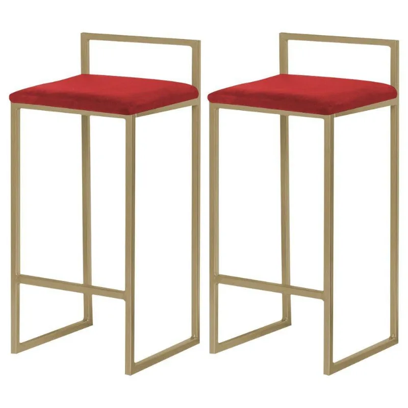 Kit 2 Banquetas Decorativa Jasmine Base Gold Suede Vermelho