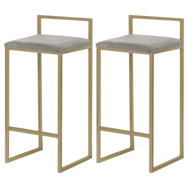 Kit 2 Banquetas Decorativa Base Gold Veludo Cinza Gran Belo