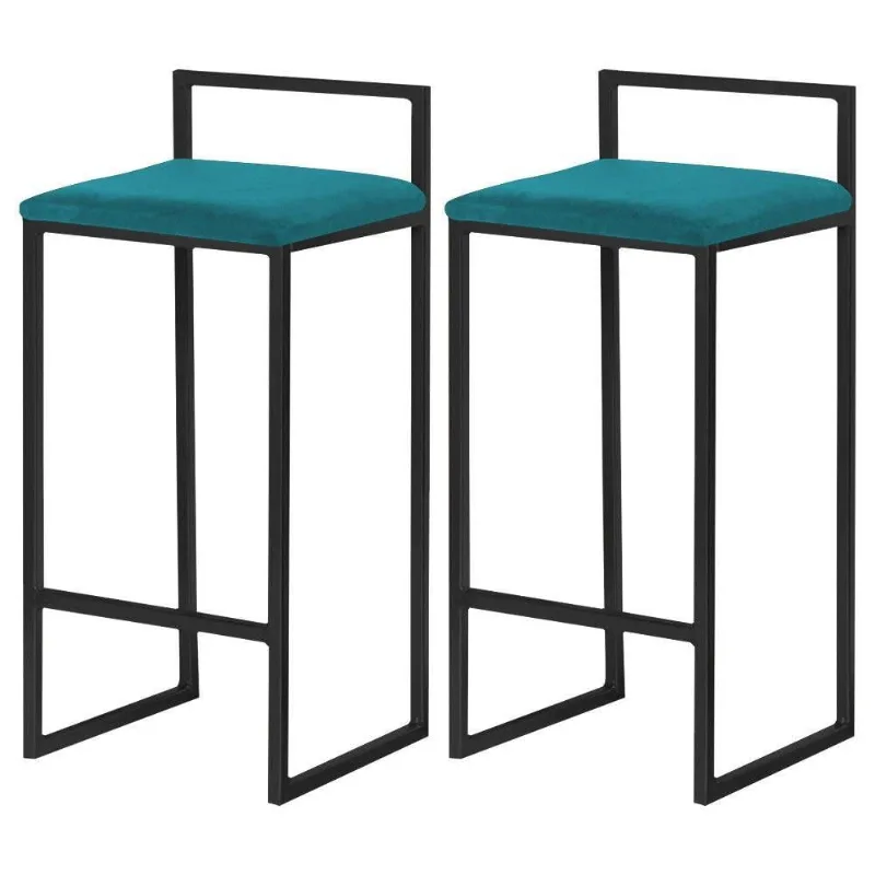 Kit 2 Banquetas Decorativa Base Preto Suede Azul Claro