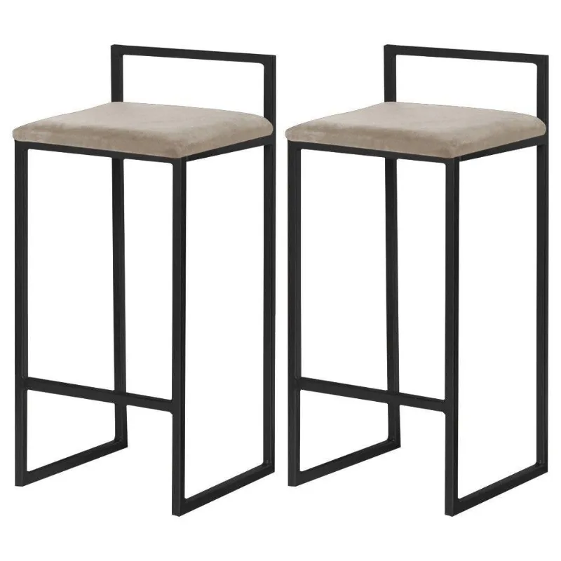 Kit 2 Banquetas Decorativa Base Preto Suede Cappuccino
