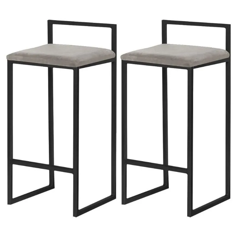 Kit 2 Banquetas Decorativa Jasmine Base Preto Veludo Cinza