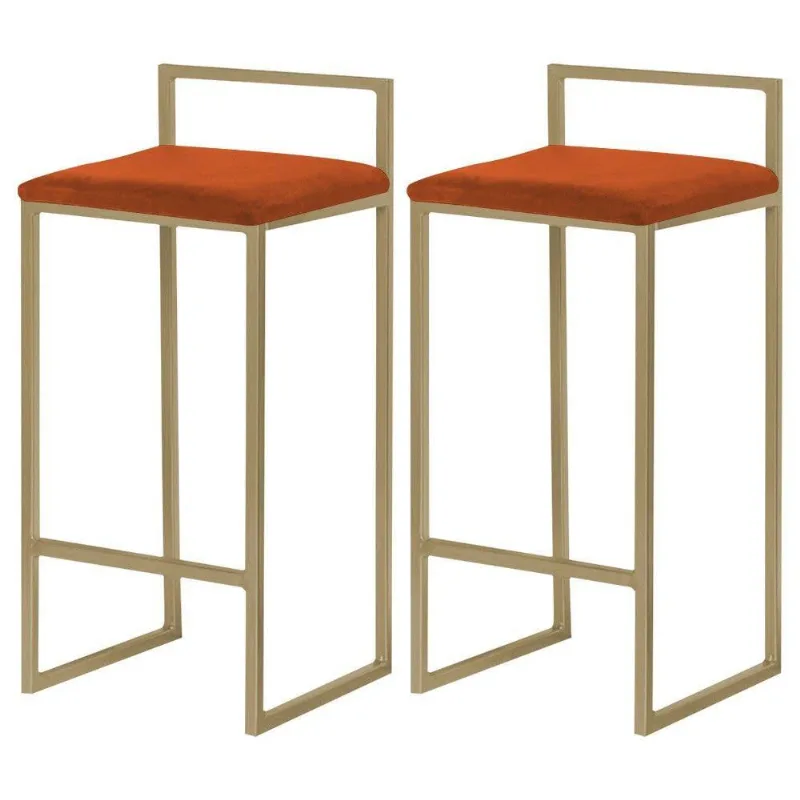 Kit 2 Banquetas Decorativa Jasmine Base Gold Suede Telha
