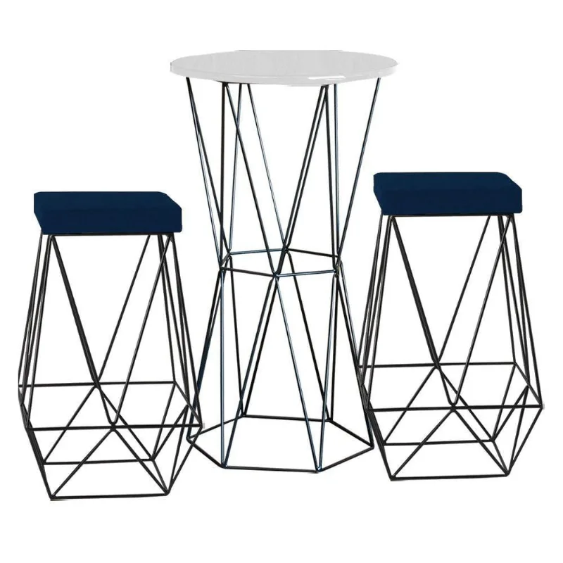 Bistrô Rizzo Branco e Banqueta Kathy Azul com Bases Pretas - Gran Belo