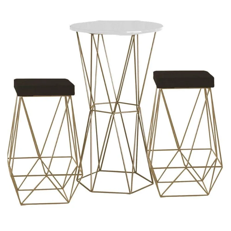 Conjunto Bistrô Branco e 2 Banquetas Marrom Bases Pretas - Gran Belo