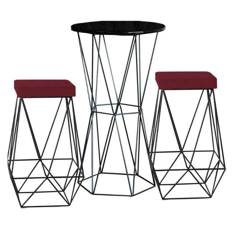 Bistrô Rizzo Preto e Banqueta Kathy Bordô com Bases Pretas - Gran Belo