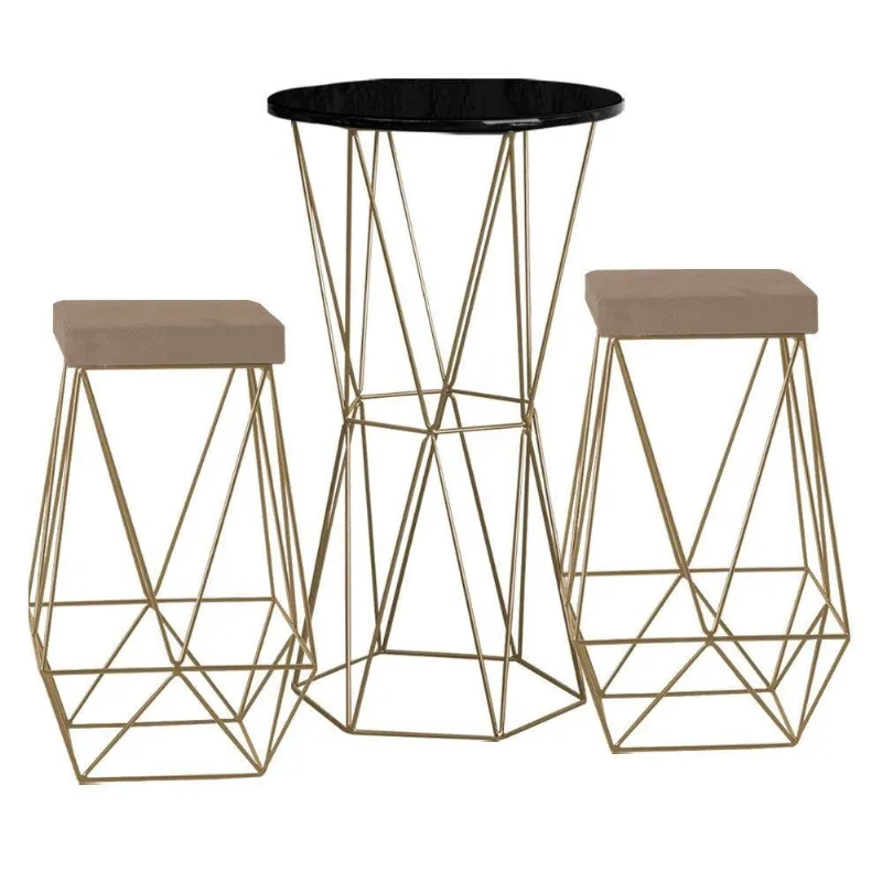 Bistrô Rizzo Preto e Banqueta Kathy Cappuccino Bases Gold - Gran Belo
