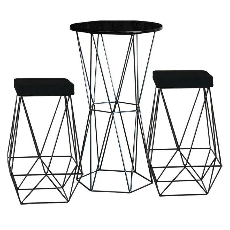 Bistrô Rizzo Preto e Banqueta Kathy Preto com Bases Pretas - Gran Belo