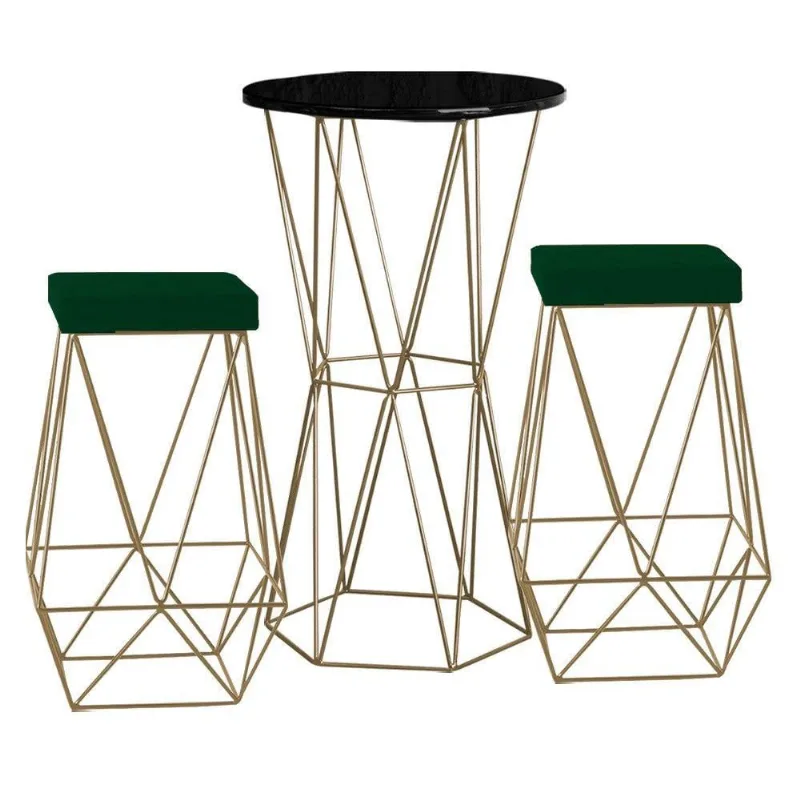 Bistrô Rizzo Preto E Banqueta Kathy Verde Com Bases Gold - Gran Belo