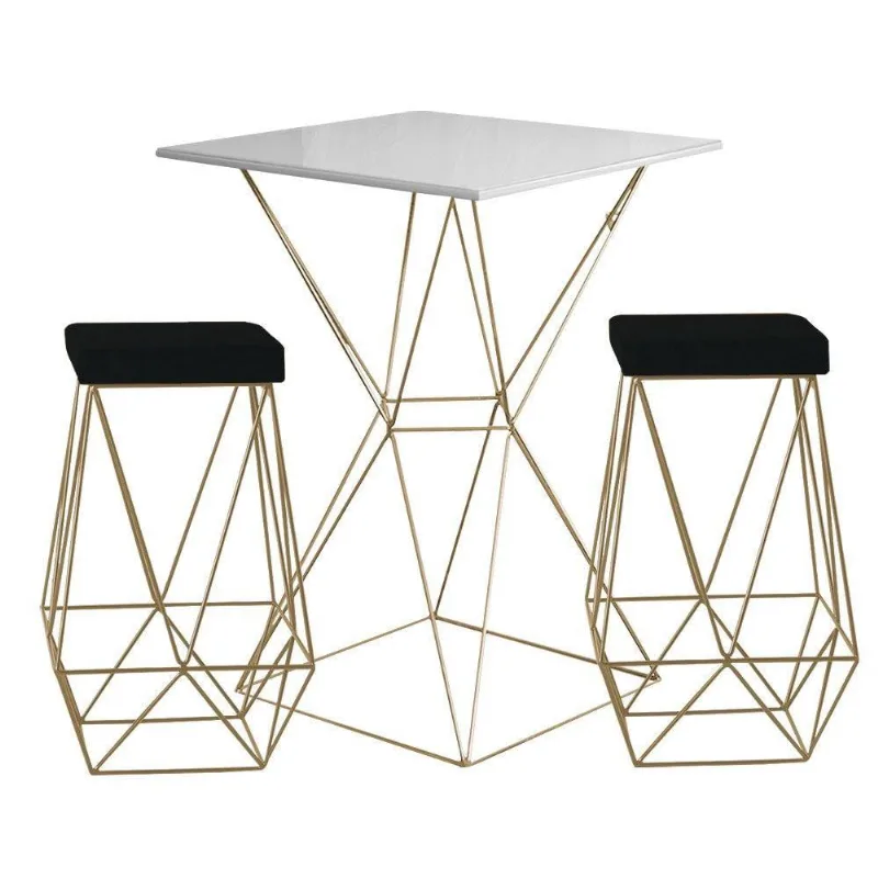 Bistrô Yanca Branco e Banquetas Kathy Preto Bases Gold