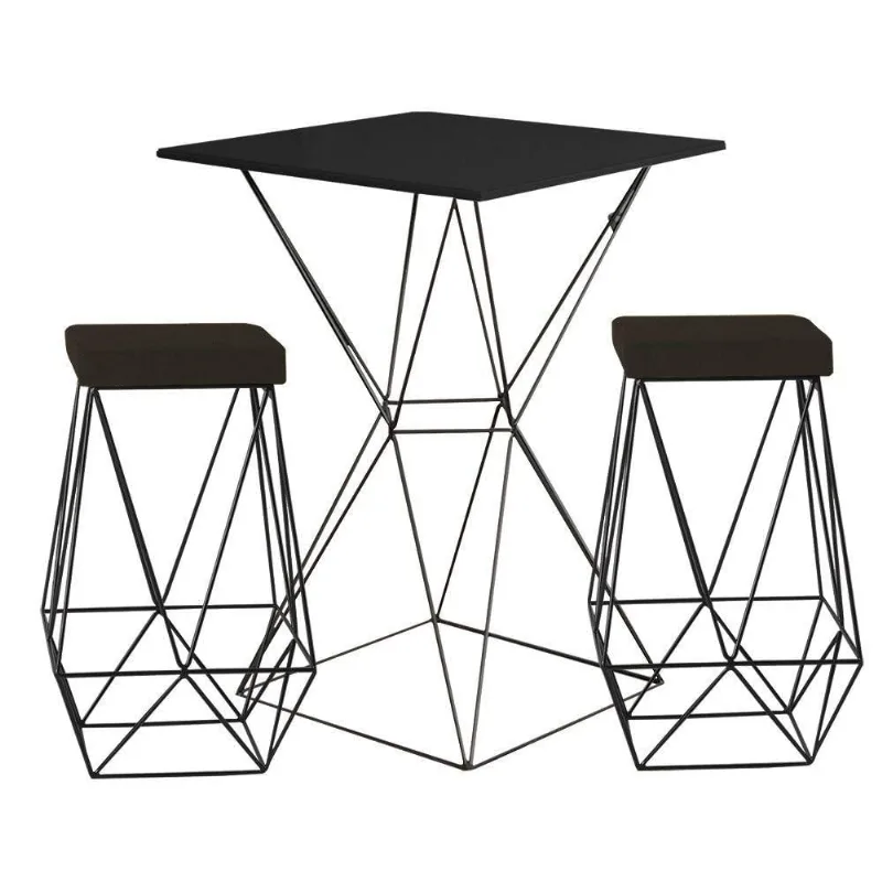 Bistrô Yanca Preto E Banquetas Kathy Marrom Bases Pretas