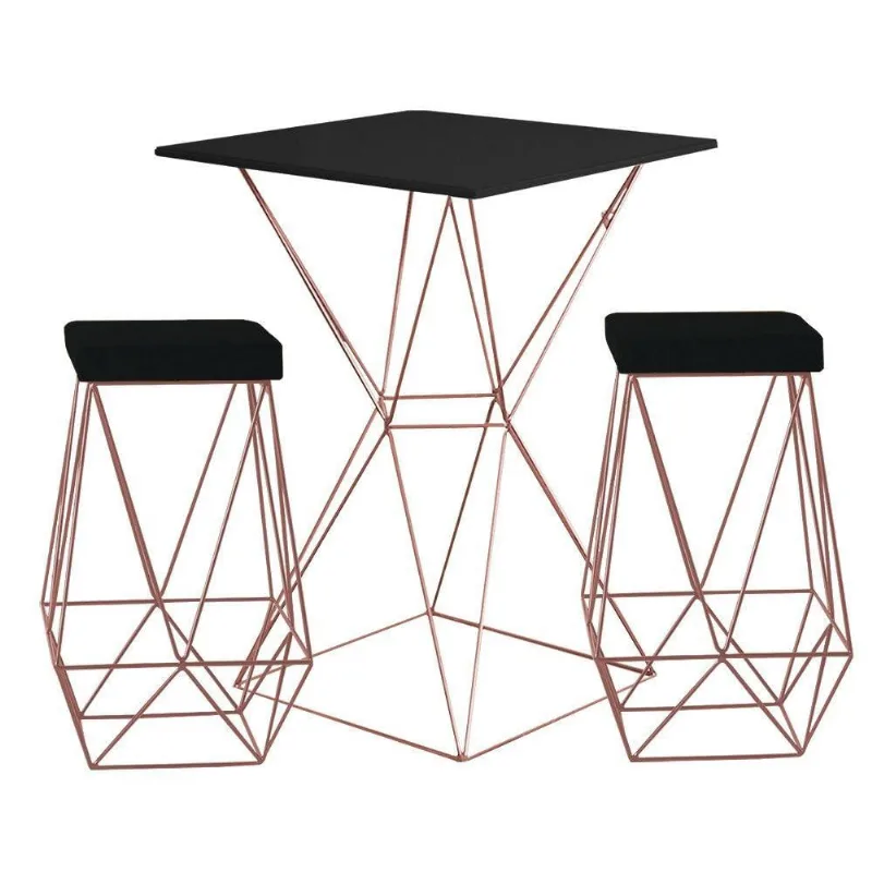 Bistrô Yanca Preto e Banquetas Kathy Preto Bases Bronze