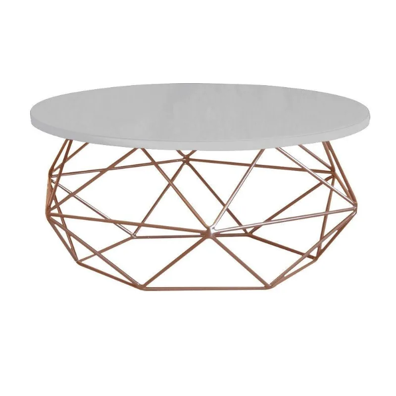 Mesa de Centro Coraline Tampo Branco Base Bronze Gran Belo