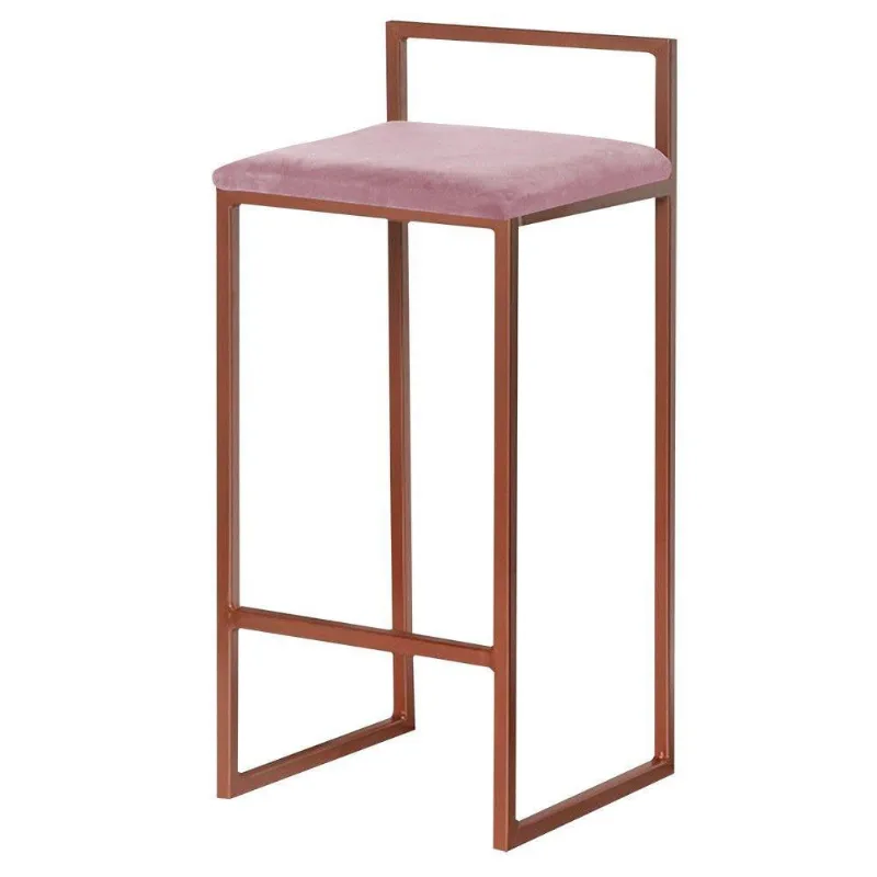 Banqueta Decorativa Selena Base Bronze Veludo Rosê Gran Belo