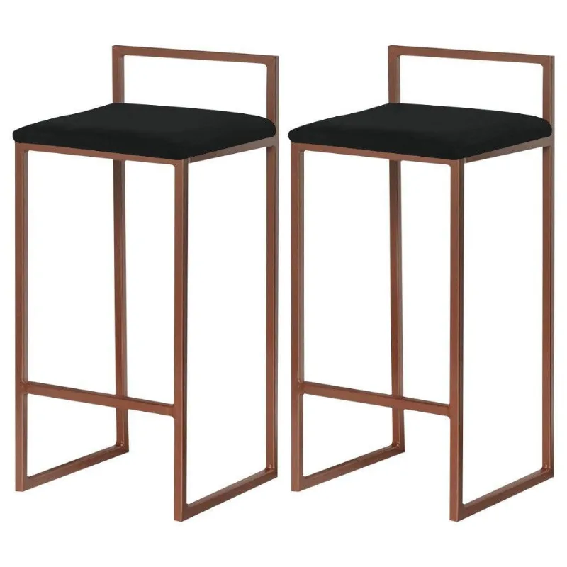 Kit 2 Banquetas Selena Base Bronze Suede Preto Gran Belo