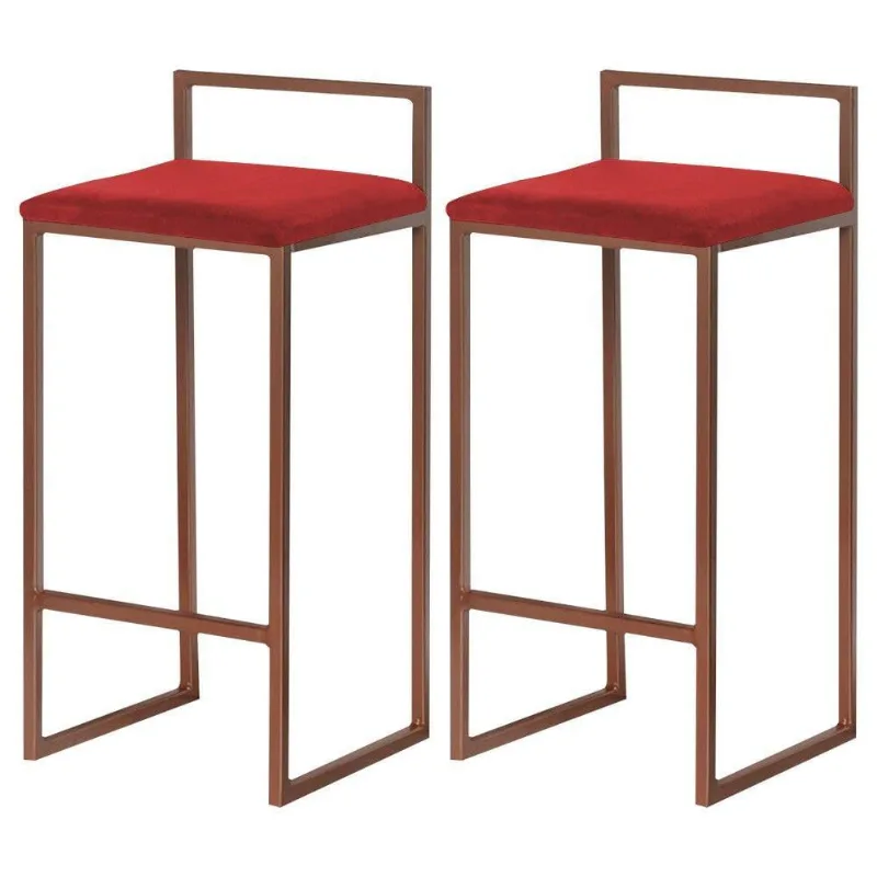 Kit 2 Banquetas Selena Base Bronze Suede Vermelho Gran Belo