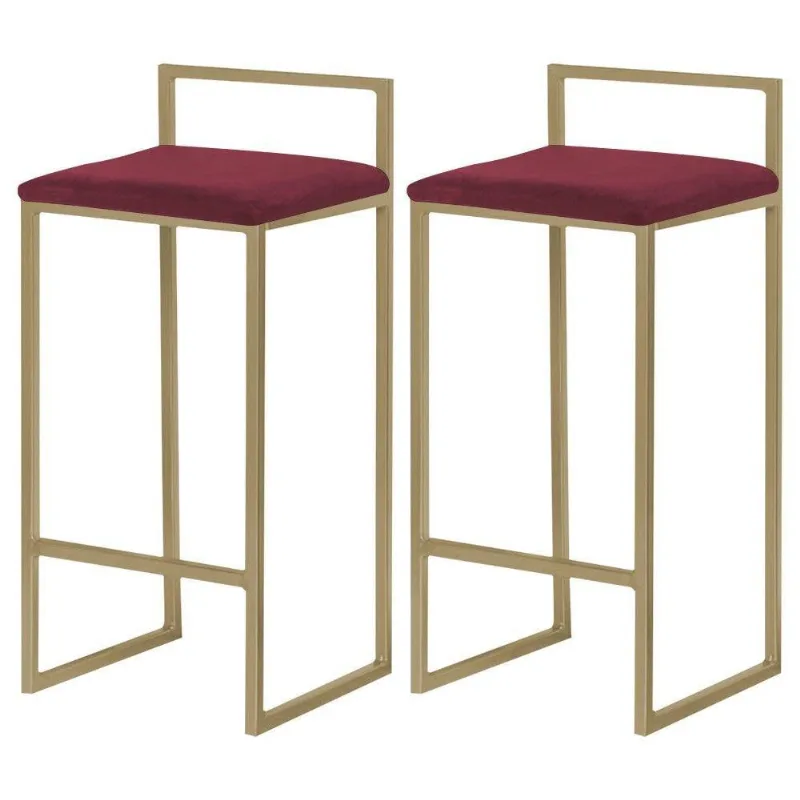 Kit 2 Banquetas Selena Base Gold Suede Bordô Gran Belo