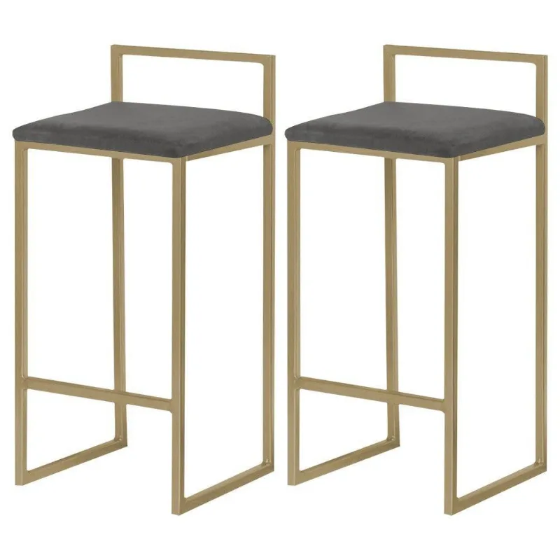 Kit 2 Banquetas Selena Base Gold Suede Cinza Gran Belo