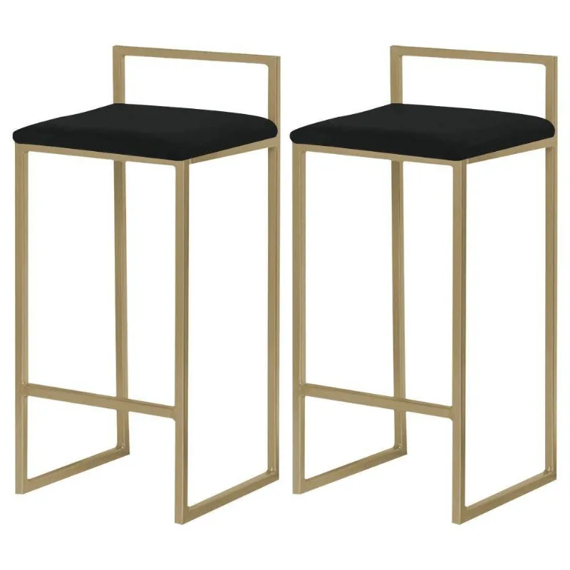 Kit 2 Banquetas Selena Base Gold Suede Preto Gran Belo