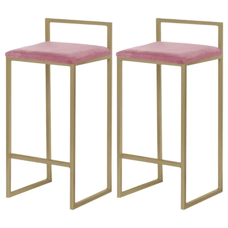 Kit 2 Banquetas Selena Base Gold Suede Rosa Gran Belo