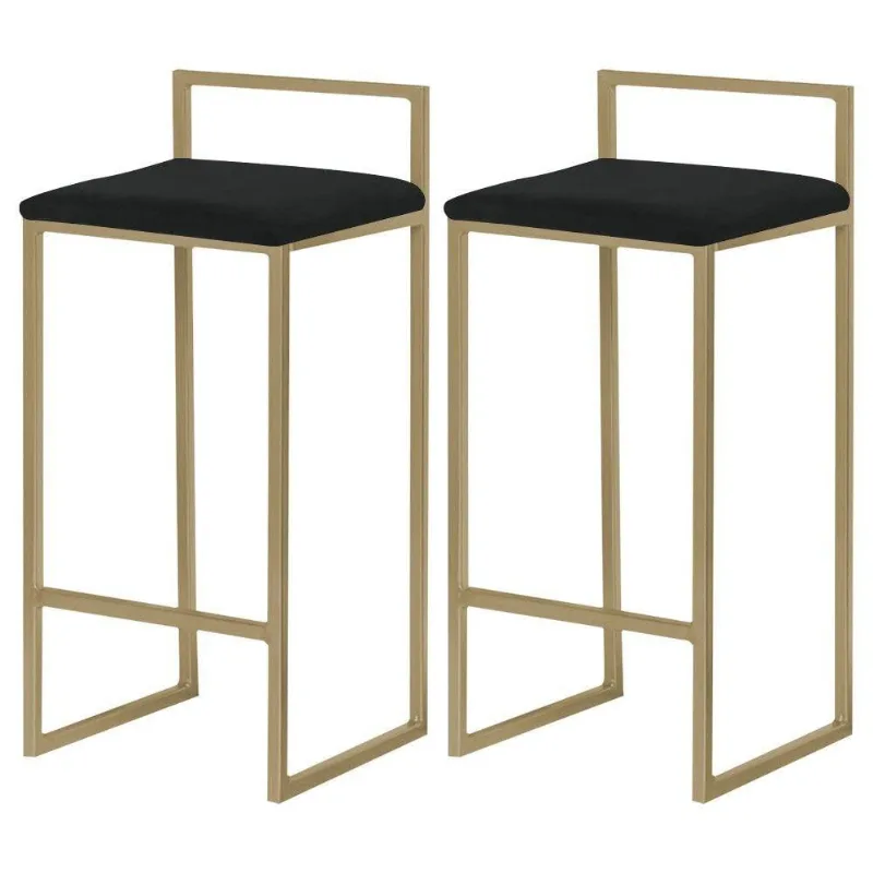 Kit 2 Banquetas Selena Base Gold Veludo Preto Gran Belo