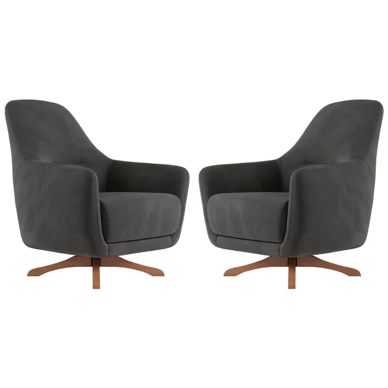 2 Poltronas Decorativas Pêra Base Giratória Veludo Grafite
