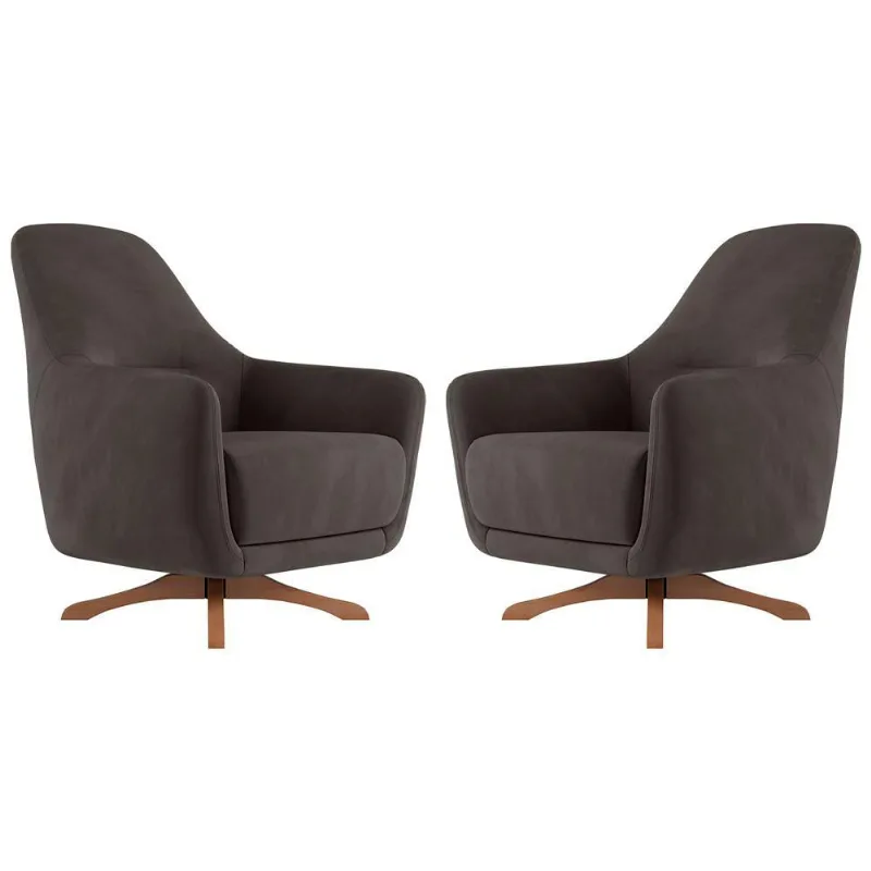 2 Poltronas Decorativas Pêra Base Giratória Veludo Tabaco