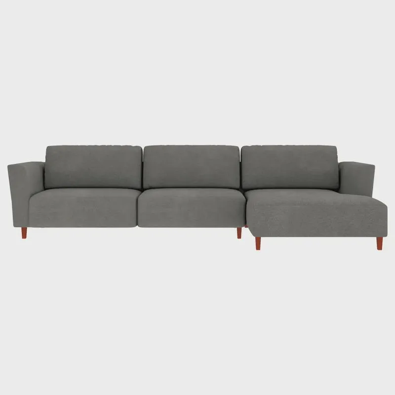 Sofá 310cm com Chaise Direita Franz Suede Grafite - Gran Belo