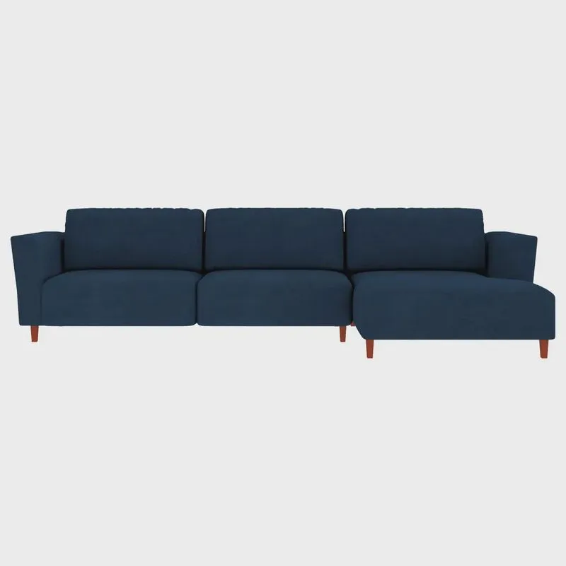 Sofá 350cm com Chaise Direita Franz Suede Azul G52 - Gran Belo