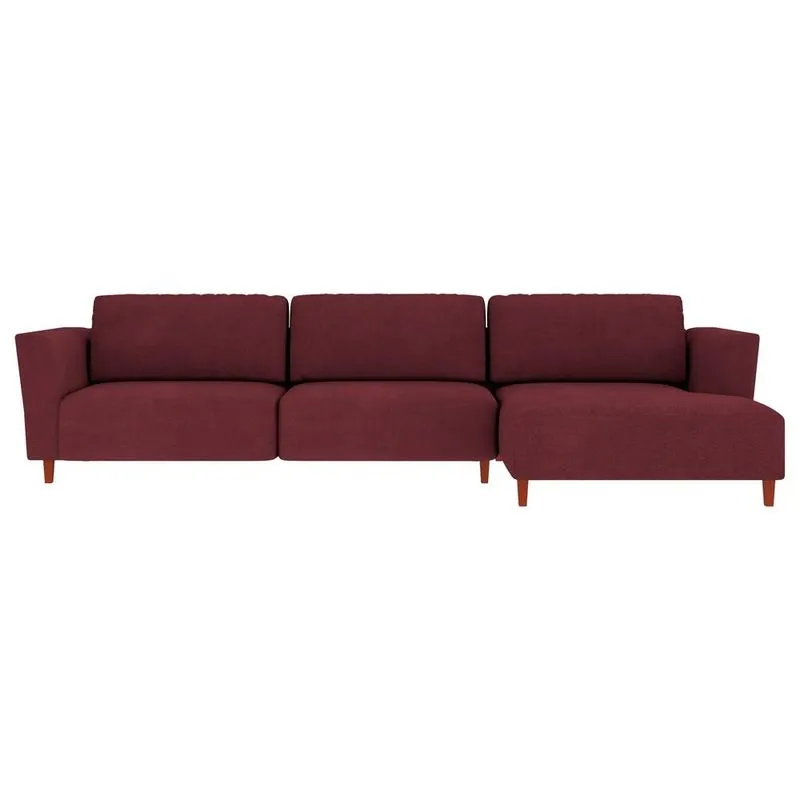 Sofá 360cm Com Chaise Direita Franz Suede Bordô - Gran Belo