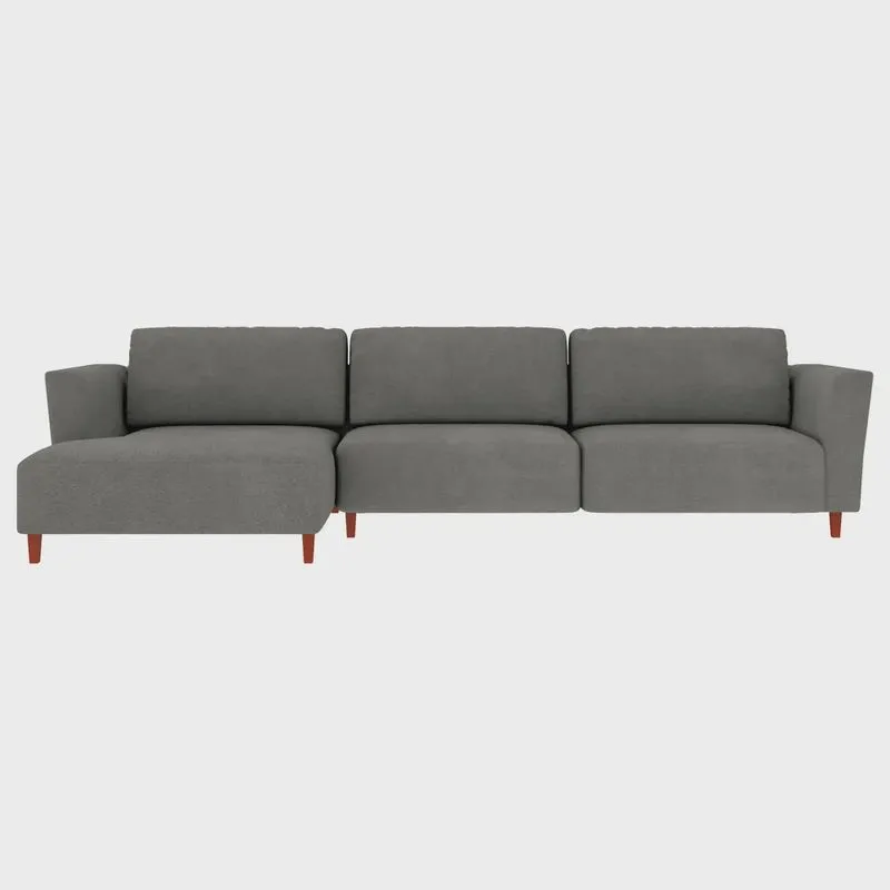 Sofá 350cm com Chaise Esquerda Franz Suede Grafite G52 - Gran Belo