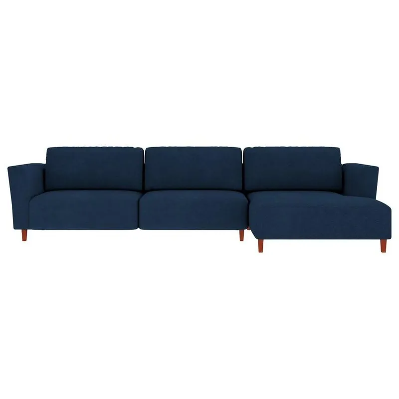 Sofá 390cm Com Chaise Direita Franz Suede Azul - Gran Belo