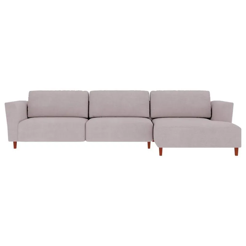 Sofá 390cm Com Chaise Direita Franz Suede Rosê - Gran Belo