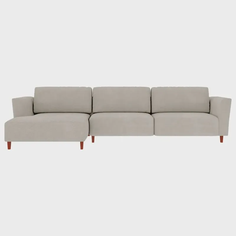 Sofá 370cm com Chaise Esquerda Franz Suede Bege G52 - Gran Belo