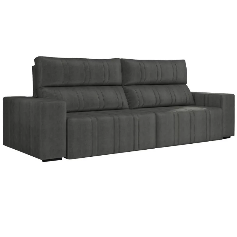 Sofá Retrátil 274cm Leonel Suede Grafite Gran Belo