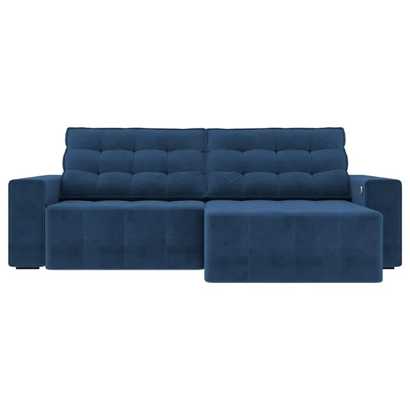 Sofá Retrátil com Usb 234cm Elliot Suede Azul Marinho