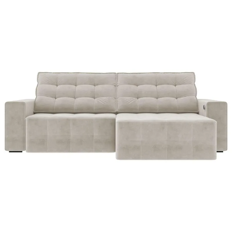 Sofá Retrátil Com Usb 234cm Elliot Suede Bege Gran Belo