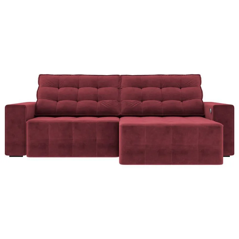 Sofá Retrátil com Usb 234cm Elliot Suede Bordô