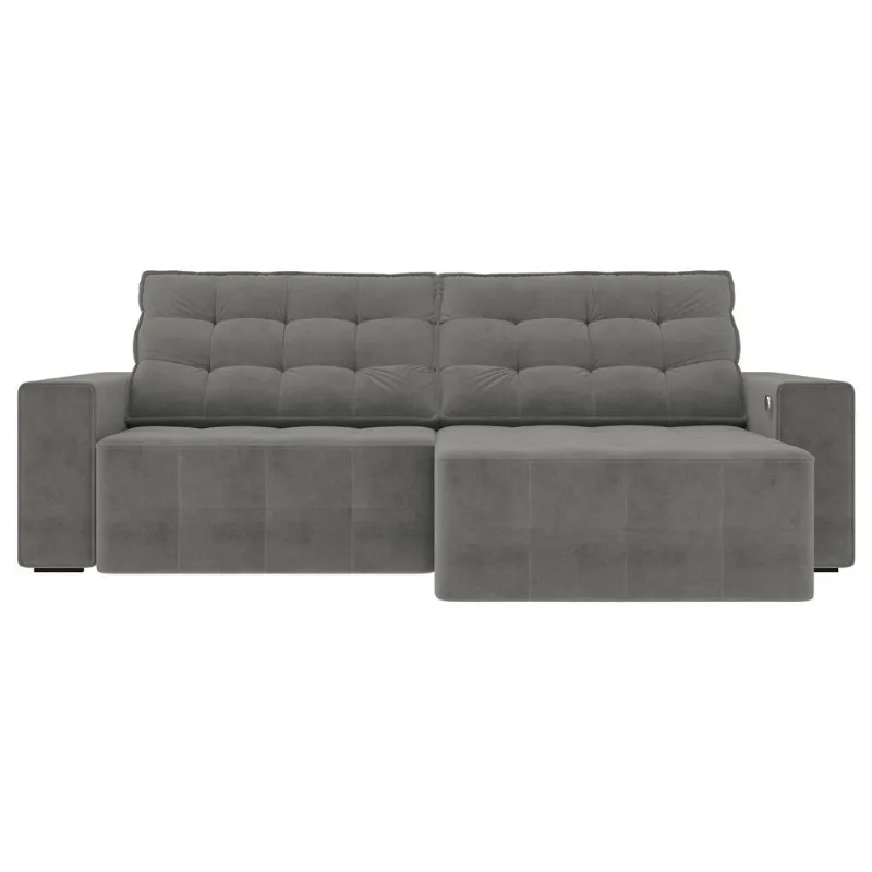 Sofá Retrátil Com Usb 254cm Elliot Suede Grafite Gran Belo