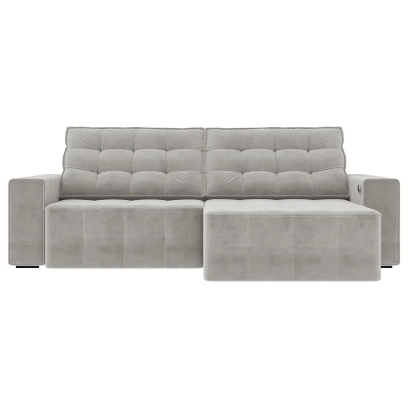 Sofá Retrátil Com Usb 294cm Elliot Suede Cinza Gran Belo