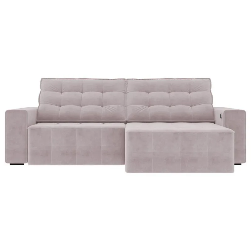 Sofá Retrátil Com Usb 294cm Elliot Suede Rosê Gran Belo