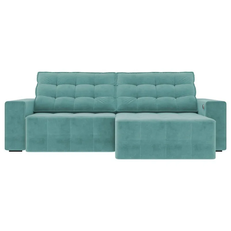 Sofá Retrátil Com Usb 294cm Elliot Suede Turquesa Gran Belo