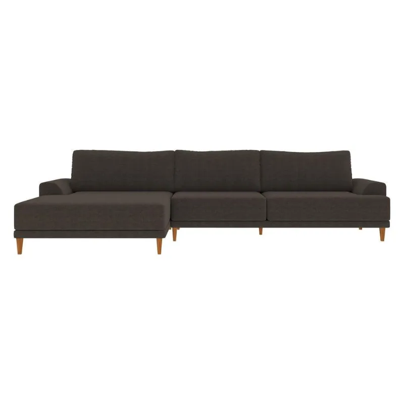 Sofá com Chaise Esquerda 324cm Índico Linho Marrom Gran Belo