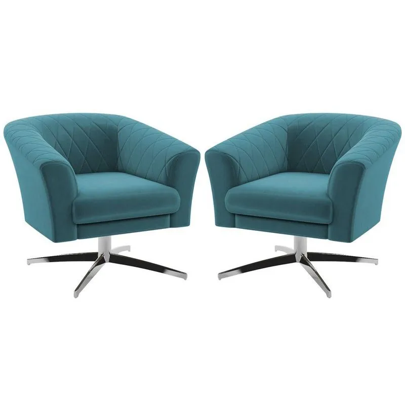 Kit 2 Poltronas Decorativas Sala De Estar Gizé Turquesa