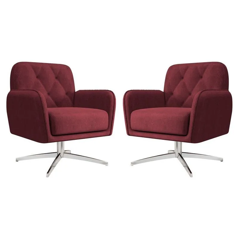 Kit 2 Poltronas Decorativas Mirna Suede Bordô Base Giratória