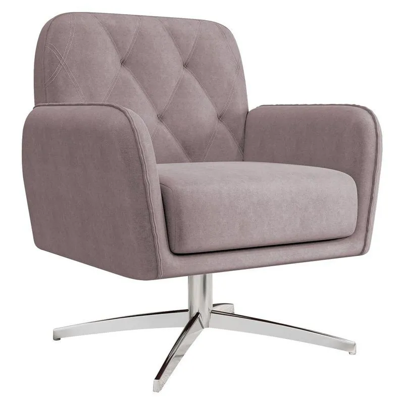 Poltrona Decorativa Mirna Suede Rosê Base Giratória