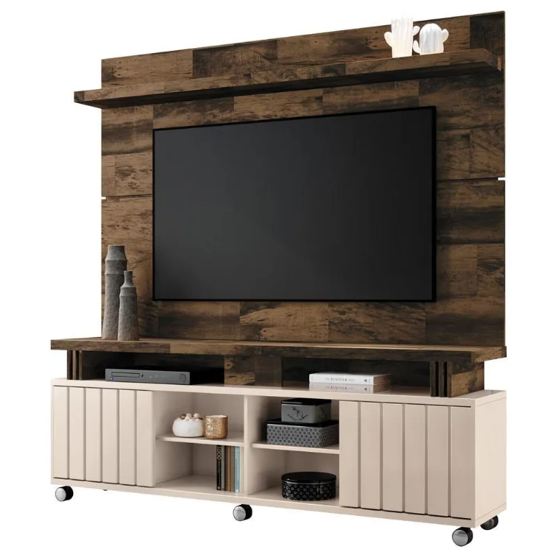 Conjunto Decorativo Bancada e Painel Para Tv 70" Off White - Gran Belo
