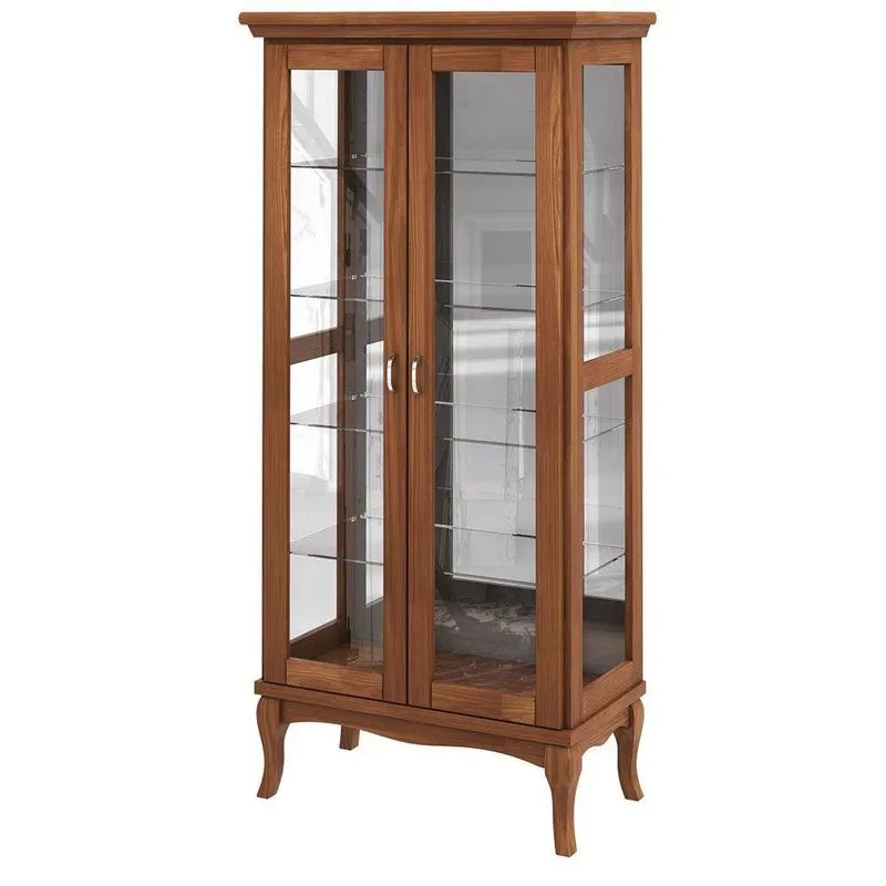 Cristaleira Decorativa Bragi 2 Portas 4 Prateleiras Madeira Maciça 87cm Imbuia
